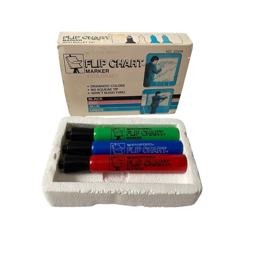 Vintage Sanford Flip Chart Markers Set of 3 Colors Bullet Tip Office Retro Prop